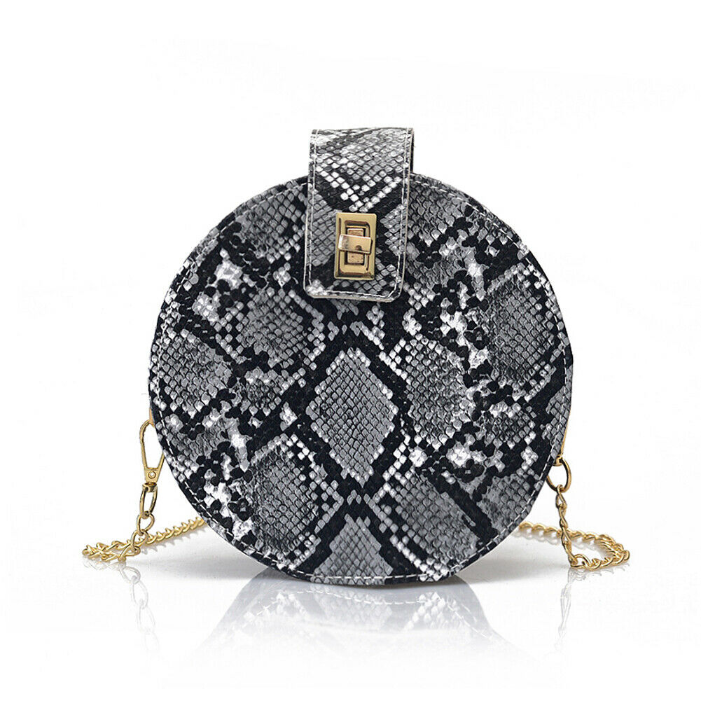 New round snake print women's shoulder bag fashion PU leather chain Messenger bag handbag