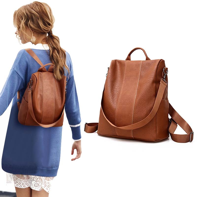 2019 New Women Female PU Leather Anti-theft Backpack Classic Solid Color Zipper Backpack Large Capacity Fashion Shoulder Bags