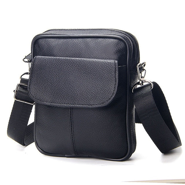 New Men's Business Genuine Leather Mini Crossbody Bags Portable European Style Male Single Shoulder Cross body Bag Black