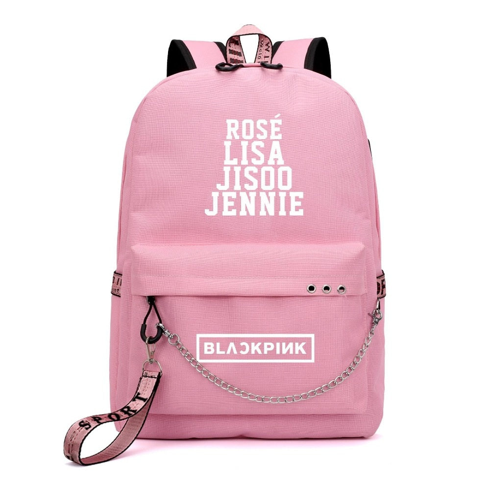 BLACKPINK JISOO Rose Lisa Travel Backpack USB Charging Laptop Bagpack Women Pink Backpack Canvas School Bags BLACKPINK Rugzak