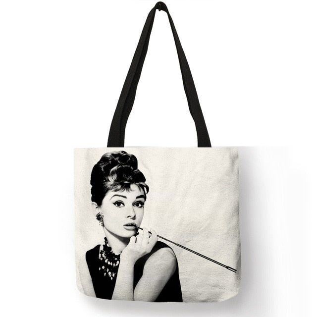 Unique Customize Tote Bag Eco Linen Bags with Audrey Hepburn Print Reusable Shopping Bags Fashion Handbag Totes For Women