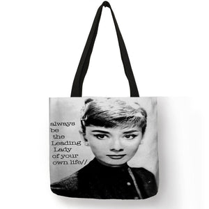 Unique Customize Tote Bag Eco Linen Bags with Audrey Hepburn Print Reusable Shopping Bags Fashion Handbag Totes For Women