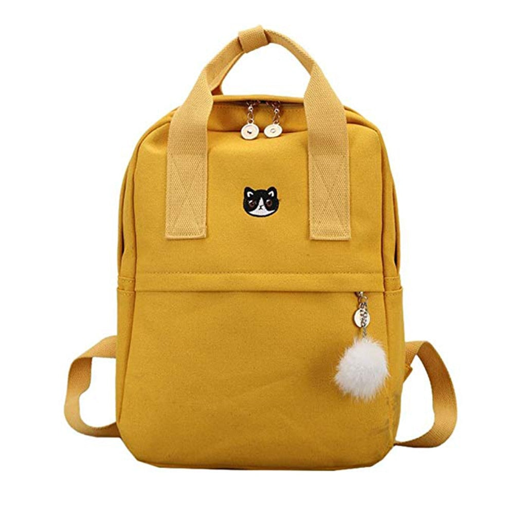 Girl Canvas Student Backpack Backpack School Bag With Hairball Satchel Cute Embroidery Pack College Wind Backpack
